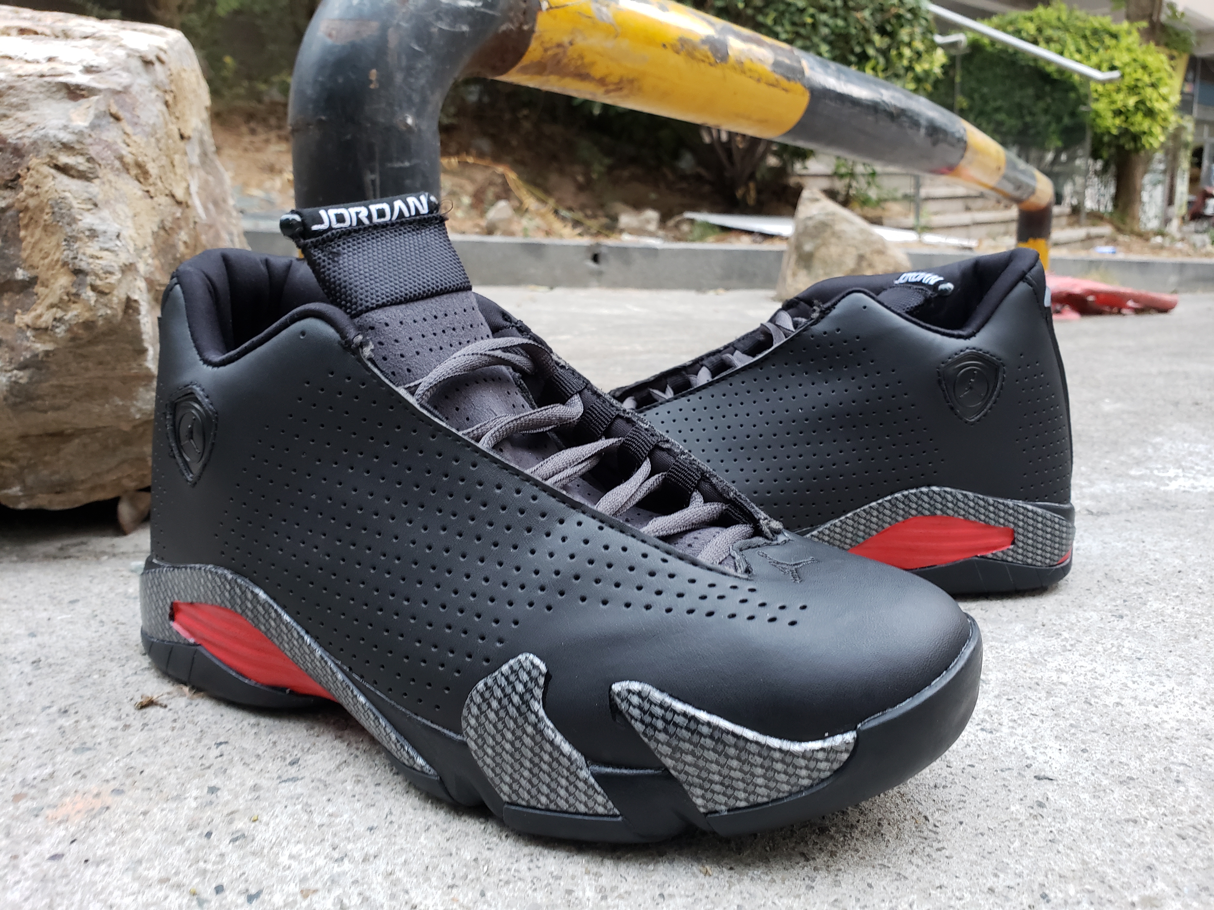2019 Men Jordan 14 Black Grey Red Shoes